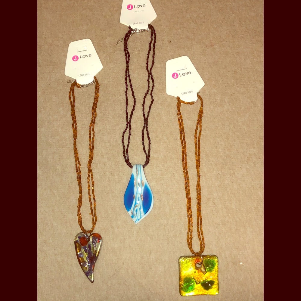 Hand-Blown Glass Pendants on Double Beaded Chain.